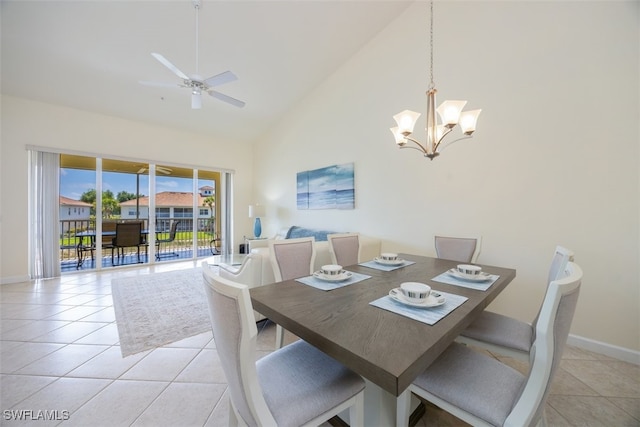 3057 Driftwood Way Unit 4004, Naples, FL 34109 - dining room featuring high vaulted ceiling, light tile patterned floors, a chandelier, and baseboards