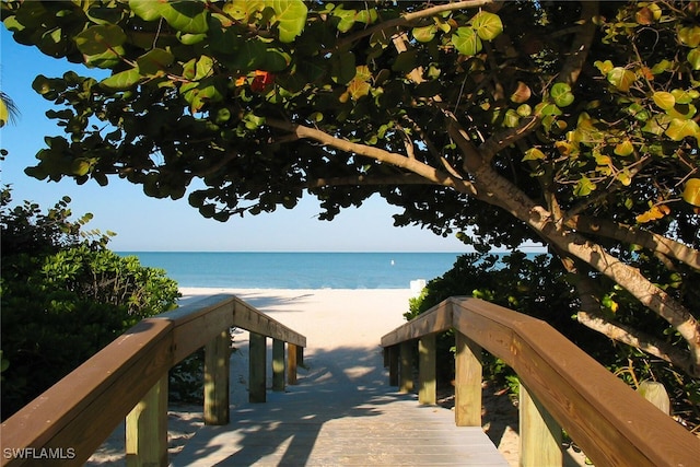 view of water feature featuring a beach view