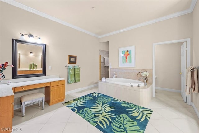 3536 Cherry Blossom Ct Unit 201, Estero, FL 33928 - bathroom with tile patterned flooring, ornamental molding, a bath, and vanity