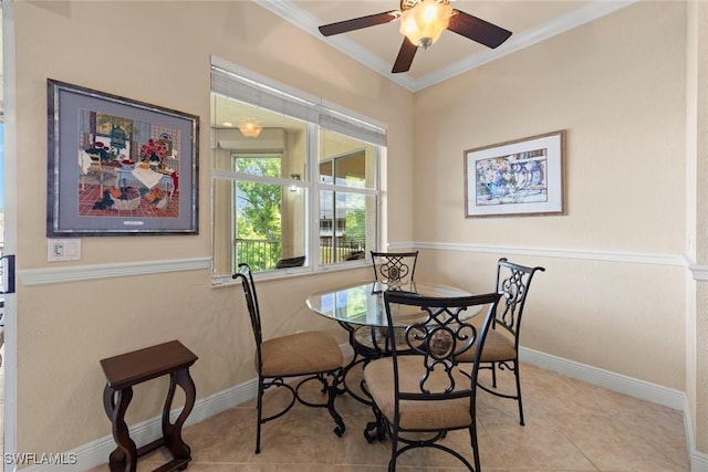 3536 Cherry Blossom Ct Unit 201, Estero, FL 33928 - tiled dining area with a ceiling fan and ornamental molding