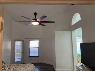 8860 Banyan Cove Cir S Unit 0, Fort Myers, FL 33919 - bedroom with baseboards, dark wood-style floors, and a ceiling fan