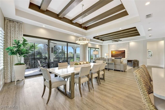 16358 Corsica Way Unit 201, Naples, FL 34110 - dining space with a raised ceiling, light wood-type flooring, ceiling fan, recessed lighting, and baseboards