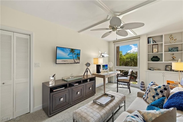 4031 Gulf Shore Blvd N Unit 3E, Naples, FL 34103 - living area with ceiling fan, baseboards, and carpet