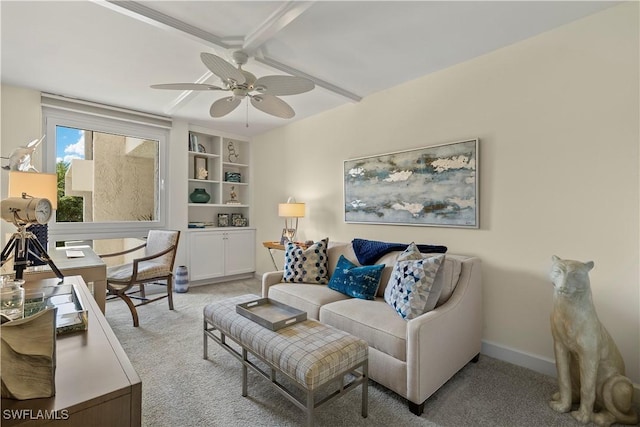 4031 Gulf Shore Blvd N Unit 3E, Naples, FL 34103 - living room with ceiling fan, light carpet, and baseboards