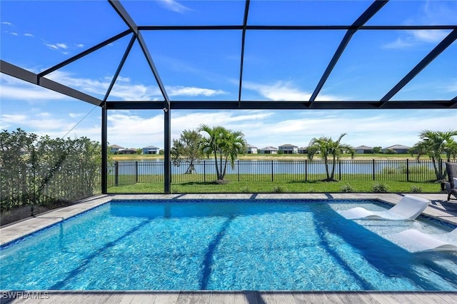 11477 Canopy Loop, Fort Myers, FL 33913 - view of pool with a water view, a lanai, a fenced backyard, and a patio