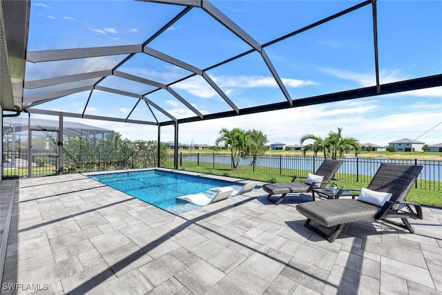 11477 Canopy Loop, Fort Myers, FL 33913 - view of pool with a patio area, a water view, and glass enclosure