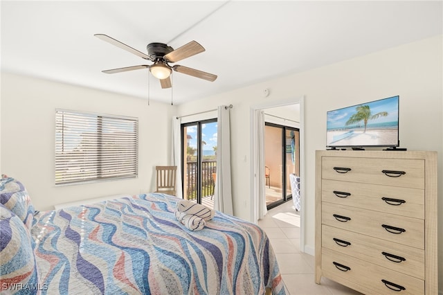 671 E Gulf Dr Unit 2C2, Sanibel, FL 33957 - bedroom featuring light tile patterned floors, access to outside, and ceiling fan