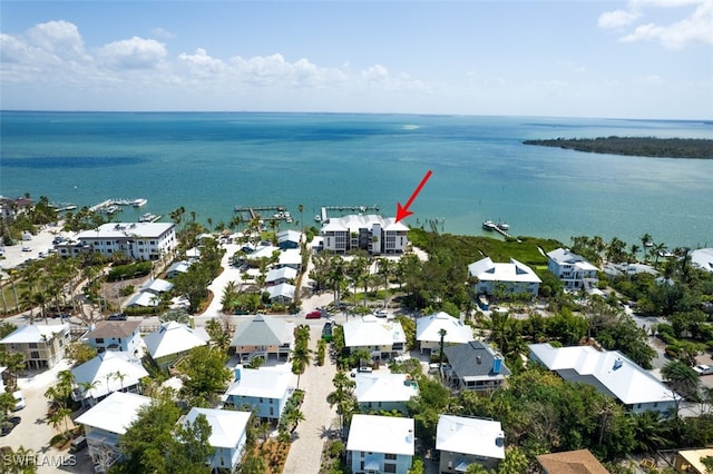 15123 Captiva Dr Unit 104, Captiva, FL 33924 - birds eye view of property featuring a water view and a residential view