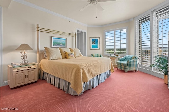 8787 Bay Colony Dr Unit 803, Naples, FL 34108 - bedroom with carpet, crown molding, and a ceiling fan