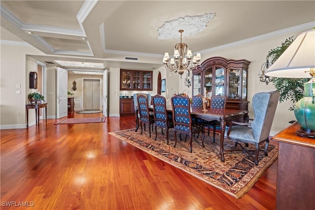 8787 Bay Colony Dr Unit 803, Naples, FL 34108 - dining room with a chandelier, dark wood-style floors, ornamental molding, and baseboards