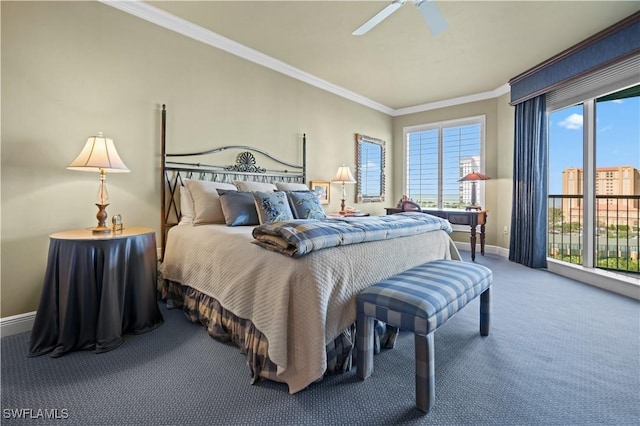 8787 Bay Colony Dr Unit 803, Naples, FL 34108 - carpeted bedroom featuring baseboards, ornamental molding, and a ceiling fan