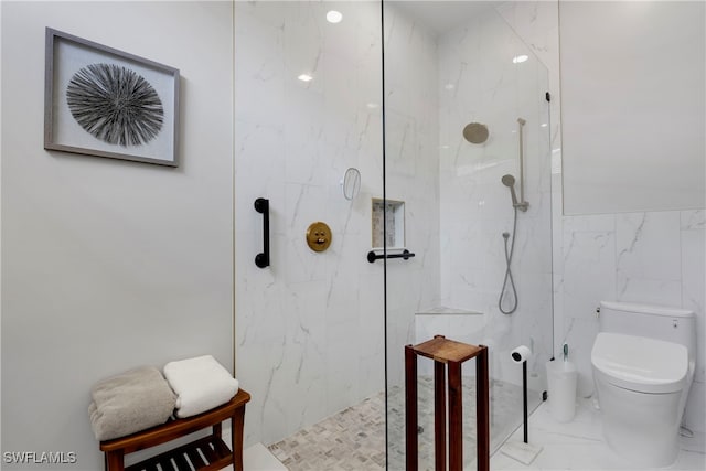 26036 Clarkston Dr, Bonita Springs, FL 34135 - full bath with marble finish floors, a marble finish shower, and tile walls