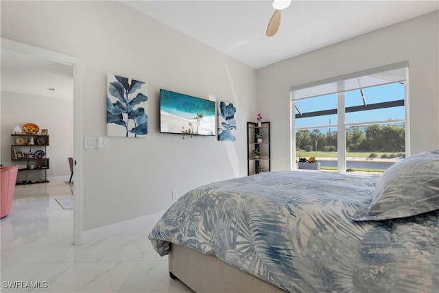 26036 Clarkston Dr, Bonita Springs, FL 34135 - bedroom with light marble finish floors and a ceiling fan