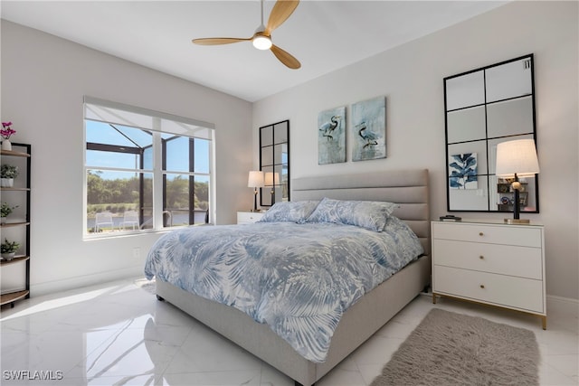 26036 Clarkston Dr, Bonita Springs, FL 34135 - bedroom featuring light marble finish flooring and a ceiling fan