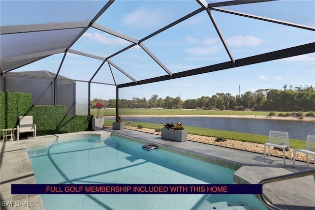 26036 Clarkston Dr, Bonita Springs, FL 34135 - swimming pool with a water view, a patio, and glass enclosure