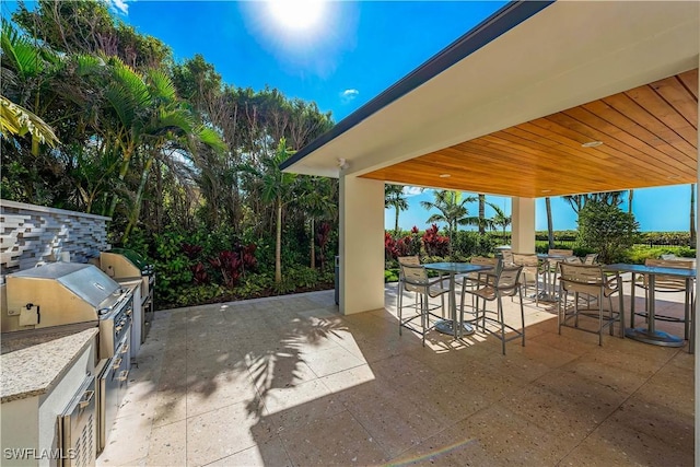 view of patio with grilling area, outdoor dining area, and exterior kitchen