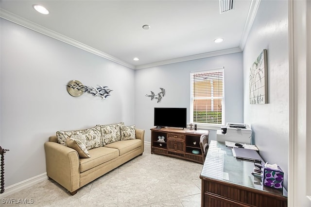 12740 Seaside Key Ct, North Fort Myers, FL 33903 - living room with ornamental molding, recessed lighting, and light tile patterned floors