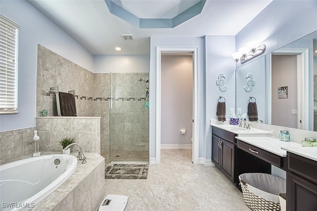 12740 Seaside Key Ct, North Fort Myers, FL 33903 - full bath featuring a bath, vanity, a tile shower, and tile patterned flooring