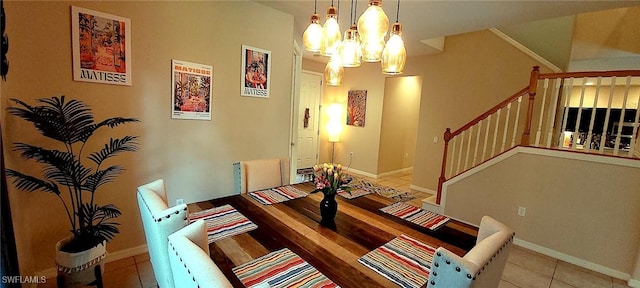 3268 Aralia Ct E, Alva, FL 33920 - dining room with a chandelier, tile patterned floors, and stairs