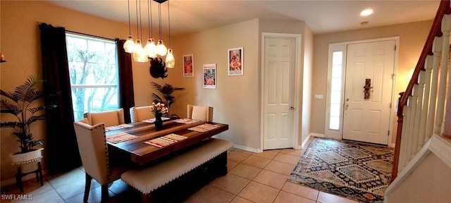 3268 Aralia Ct E, Alva, FL 33920 - dining area with light tile patterned floors, a chandelier, and recessed lighting