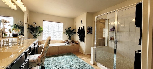 3268 Aralia Ct E, Alva, FL 33920 - full bathroom featuring vanity, a shower stall, a garden tub, and tile patterned flooring