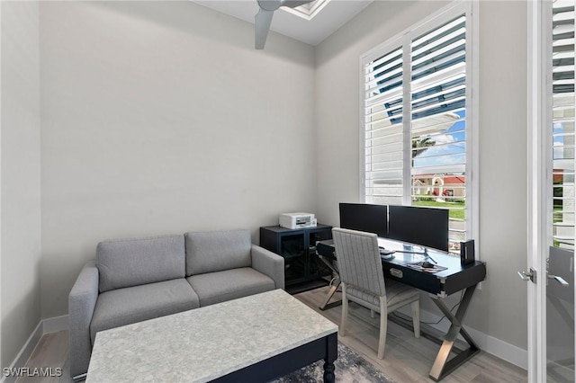 641 Diplomat Ct, Marco Island, FL 34145 - office with wood finished floors, baseboards, and a ceiling fan