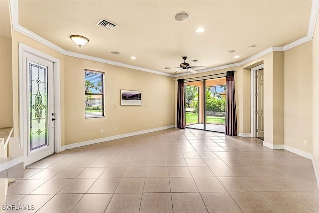 9190 Water Tupelo Rd, Fort Myers, FL 33912 - tiled spare room featuring visible vents, ornamental molding, baseboards, and recessed lighting