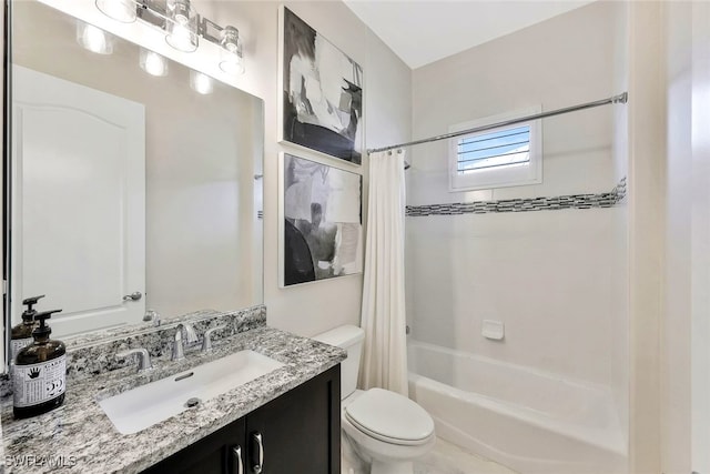 27080 Flamingo Dr, Bonita Springs, FL 34135 - full bathroom featuring toilet, shower / bathtub combination with curtain, and vanity