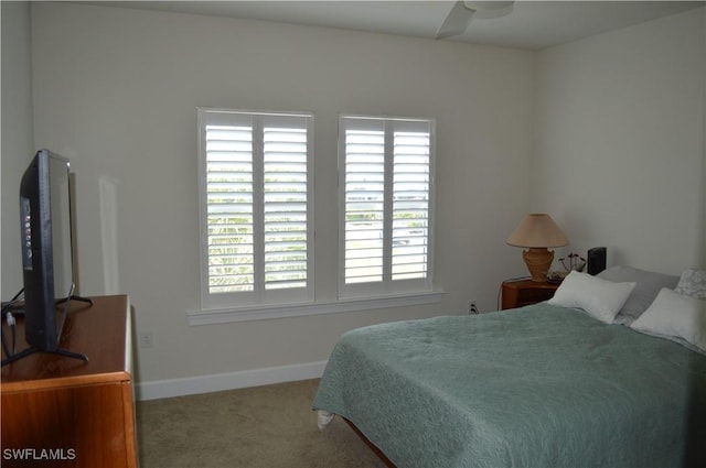 bedroom featuring carpet floors, multiple windows, and baseboards