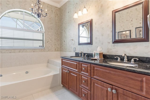 8815 Naples Heritage Dr Unit D9, Naples, FL 34112 - full bath featuring a sink, tile patterned floors, a garden tub, and a healthy amount of sunlight