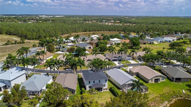 aerial perspective of suburban area with a forest