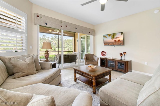10637 Pelican Preserve Blvd Unit A, Fort Myers, FL 33913 - living area featuring baseboards, ceiling fan, and light tile patterned flooring