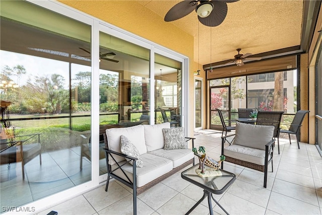 10637 Pelican Preserve Blvd Unit A, Fort Myers, FL 33913 - sunroom / solarium featuring ceiling fan, an outdoor hangout area, and outdoor dining space