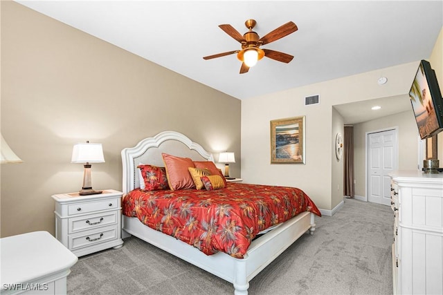 10637 Pelican Preserve Blvd Unit A, Fort Myers, FL 33913 - bedroom with light colored carpet, a ceiling fan, baseboards, recessed lighting, and visible vents