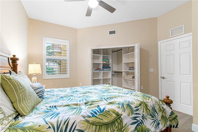 10637 Pelican Preserve Blvd Unit A, Fort Myers, FL 33913 - carpeted bedroom with visible vents, a ceiling fan, and a closet