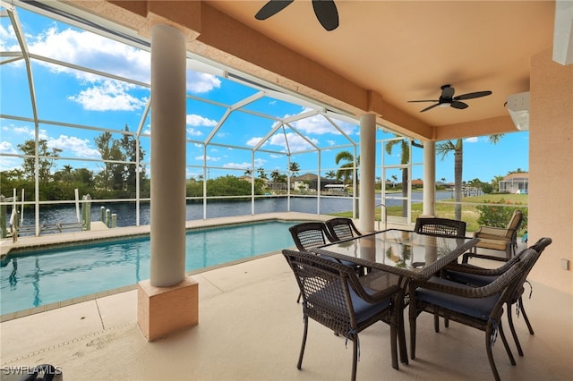 3428 SW 27th Pl, Cape Coral, FL 33914 - outdoor pool with a lanai, a patio, and ceiling fan