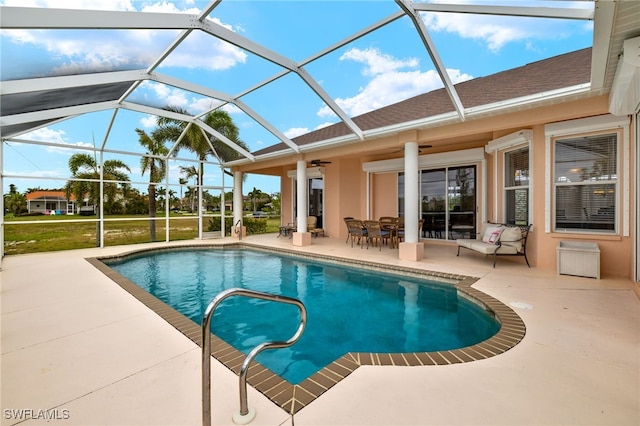 3428 SW 27th Pl, Cape Coral, FL 33914 - pool featuring a lanai, a patio, and ceiling fan