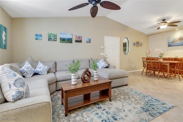 13199 Whitehaven Ln Unit 1808, Fort Myers, FL 33966 - living area with tile patterned floors, ceiling fan, and lofted ceiling