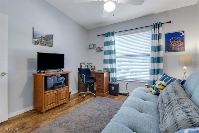13199 Whitehaven Ln Unit 1808, Fort Myers, FL 33966 - office with ceiling fan, baseboards, and wood finished floors
