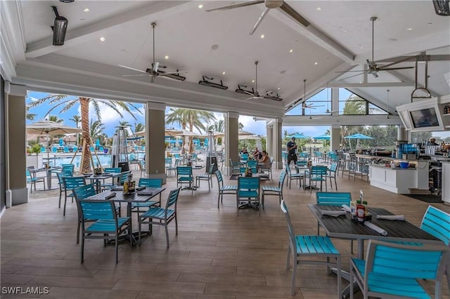 view of patio / terrace featuring outdoor dining space and ceiling fan