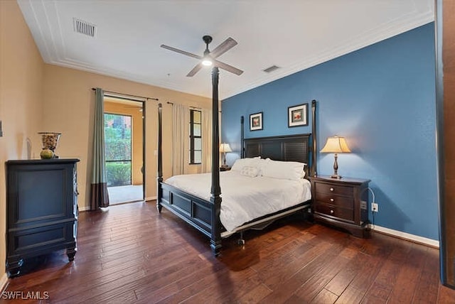 8945 Malibu St Unit 204, Naples, FL 34113 - bedroom featuring baseboards, ornamental molding, hardwood / wood-style floors, and visible vents