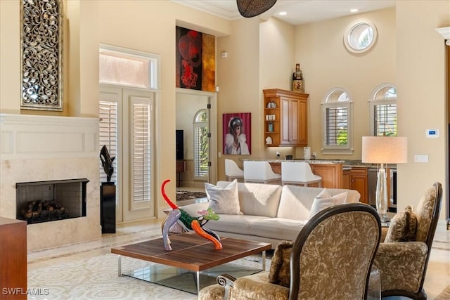 550 21st Ave S, Naples, FL 34102 - interior space with wine cooler, a high ceiling, and a healthy amount of sunlight