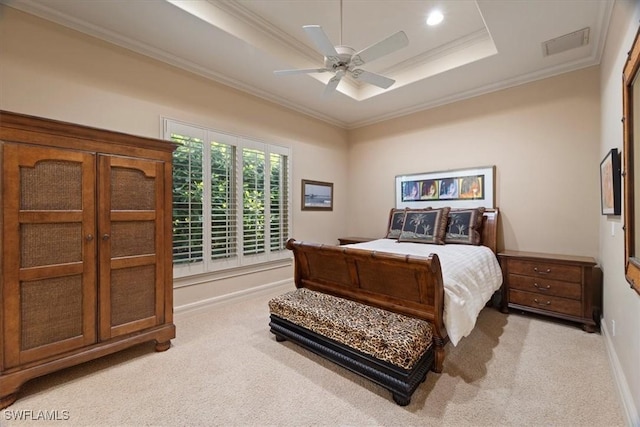 550 21st Ave S, Naples, FL 34102 - bedroom with visible vents, crown molding, light carpet, a raised ceiling, and baseboards
