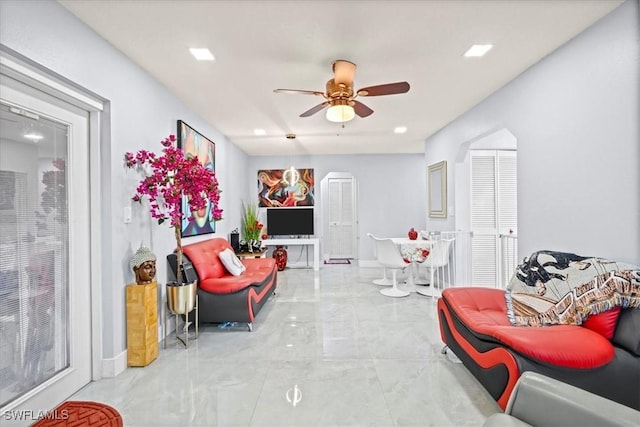 25068 Harborview Rd Unit 1B, Punta Gorda, FL 33980 - interior space with marble finish floor and ceiling fan