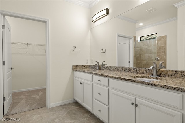 11555 Golden Oak Ter, Fort Myers, FL 33913 - bathroom with a sink, tiled shower, and crown molding