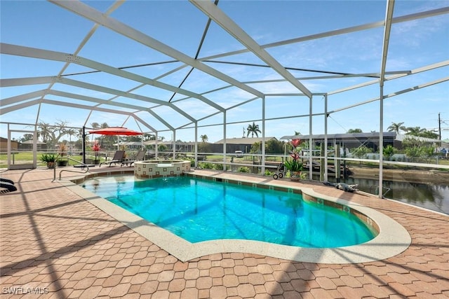 6325 Park Rd, Fort Myers, FL 33908 - view of swimming pool with a patio, a pool with connected hot tub, and glass enclosure