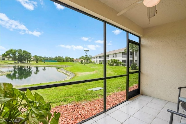 17150 Ravens Roost Unit 3, Fort Myers, FL 33908 - unfurnished sunroom featuring ceiling fan and a water view