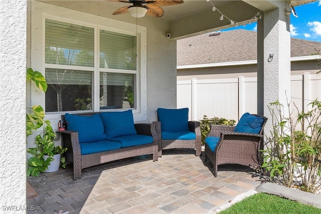 8880 Cascade Price Cir, North Fort Myers, FL 33917 - view of patio / terrace with a ceiling fan and outdoor lounge area