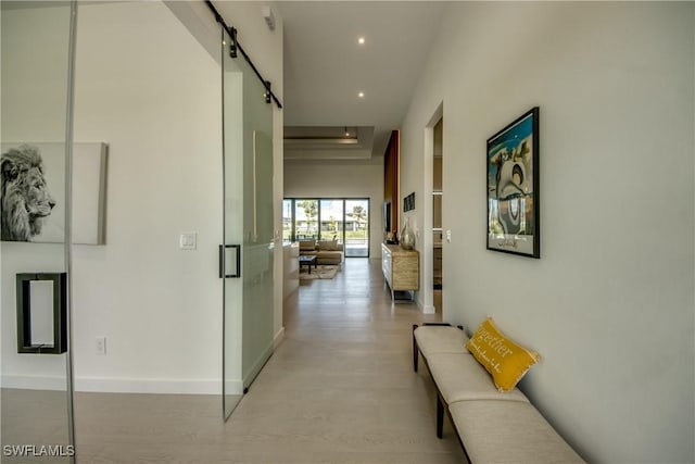 308 SW 13th Ct, Cape Coral, FL 33991 - hallway with recessed lighting and a barn door