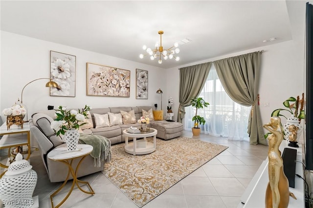 2926 Citrus St, Naples, FL 34120 - living room featuring a chandelier and light tile patterned floors